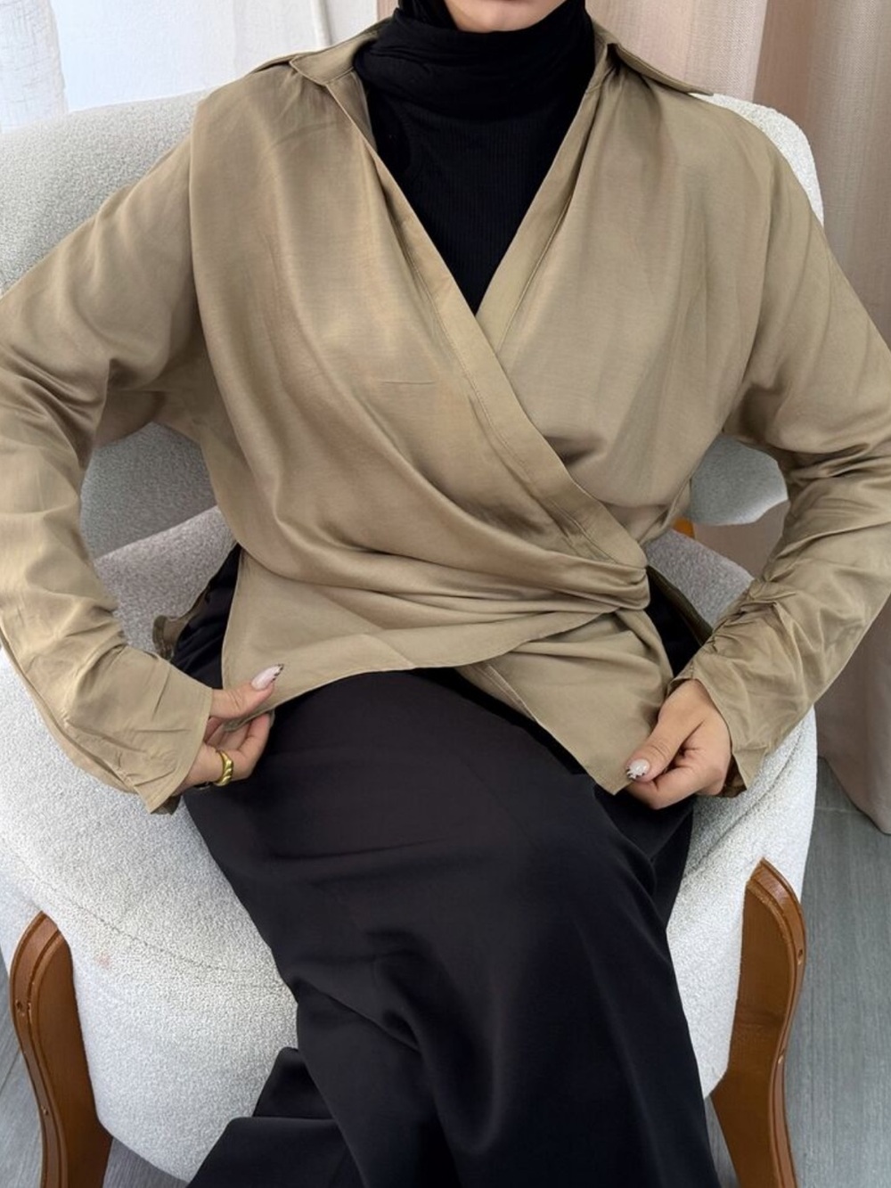 Women's Wrap Front Blouse in Khaki